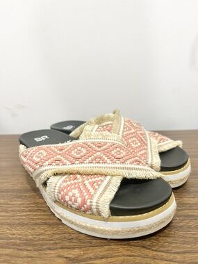 BP Booker Boho Coral Fringe Slide Sandals Sz 5.5 Barely Used Summer Shoes